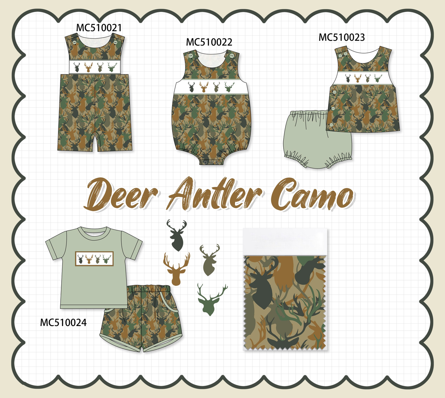Camouflage deer antler embroidery collection