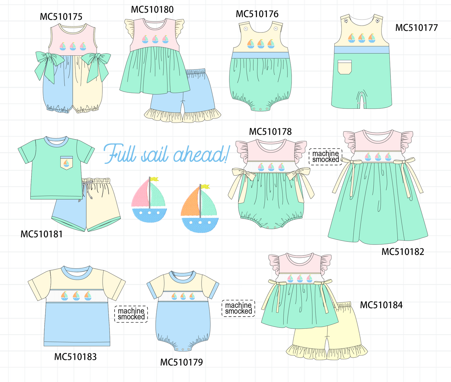 Colors blocks sailboat embroidery collection