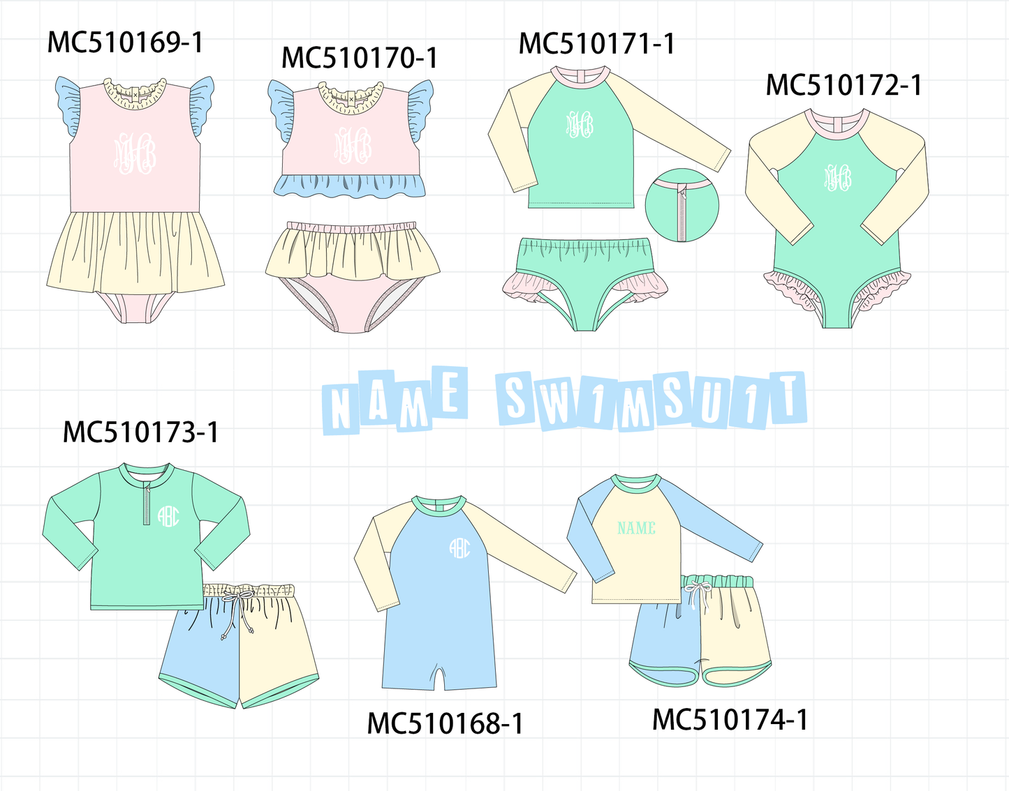 Colors blocks monogram embroidery collection 1