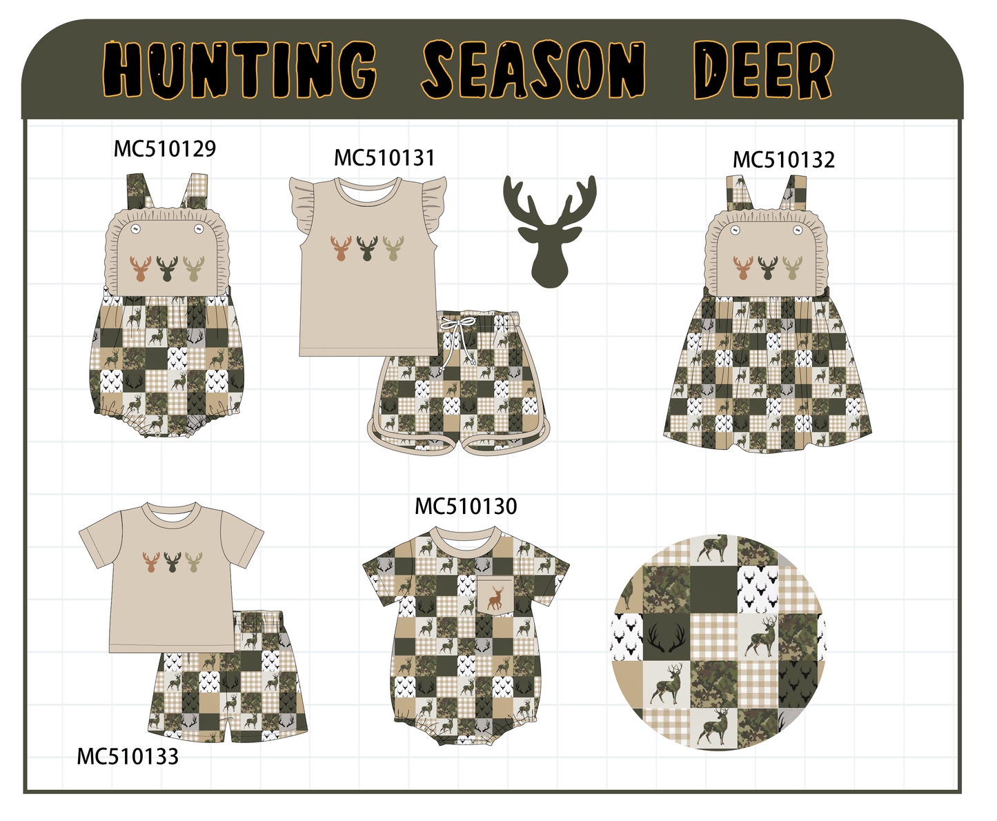Green hunting deer embroidery collection
