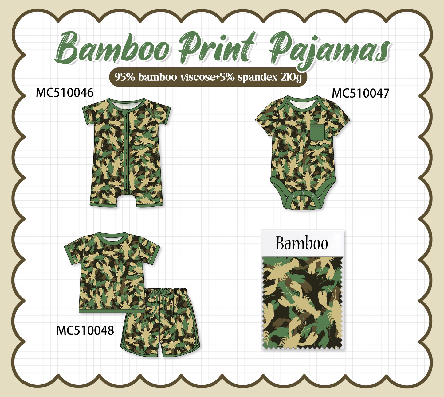 Green lobster print bamboo collection