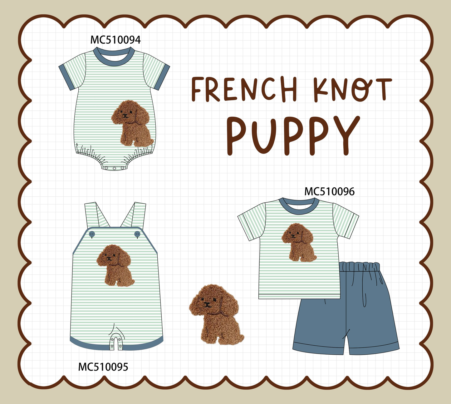 Green stripe puppy french knot collection