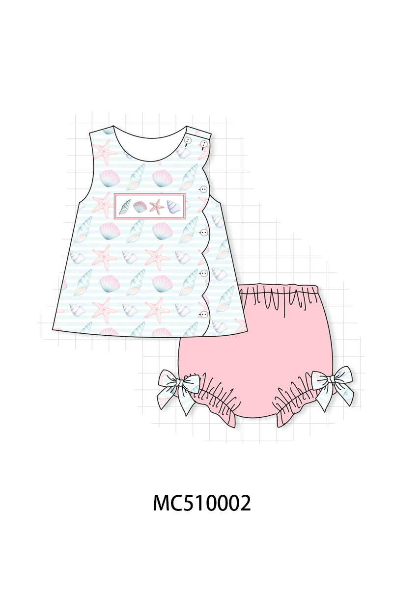 Pink shells starfish embroidery collection