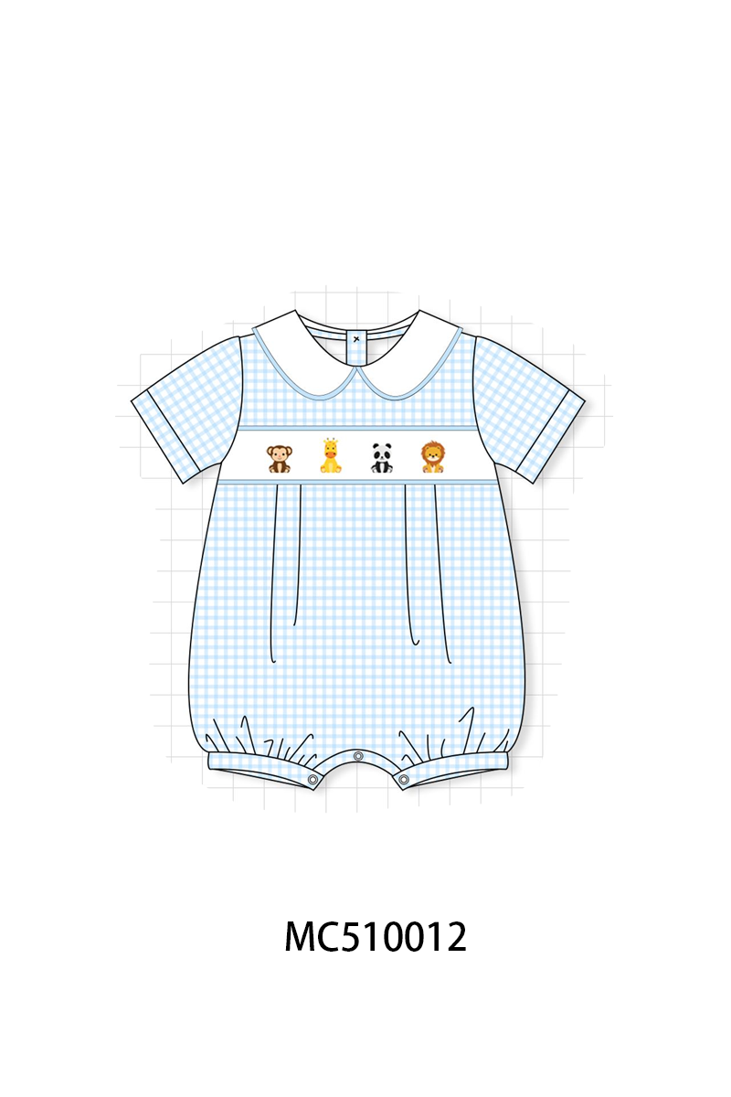Blue zoo animal embroidery gingham collection