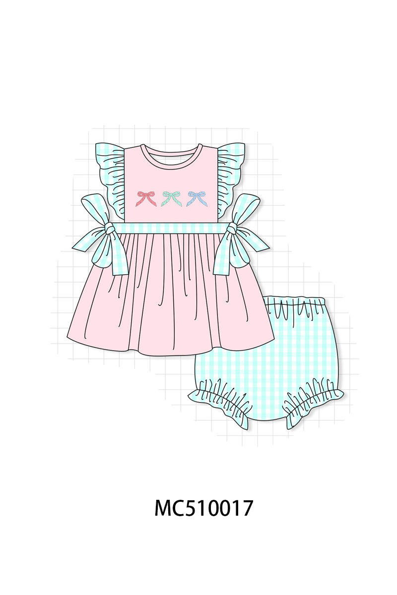 Pink bow embroidery ruffle collection