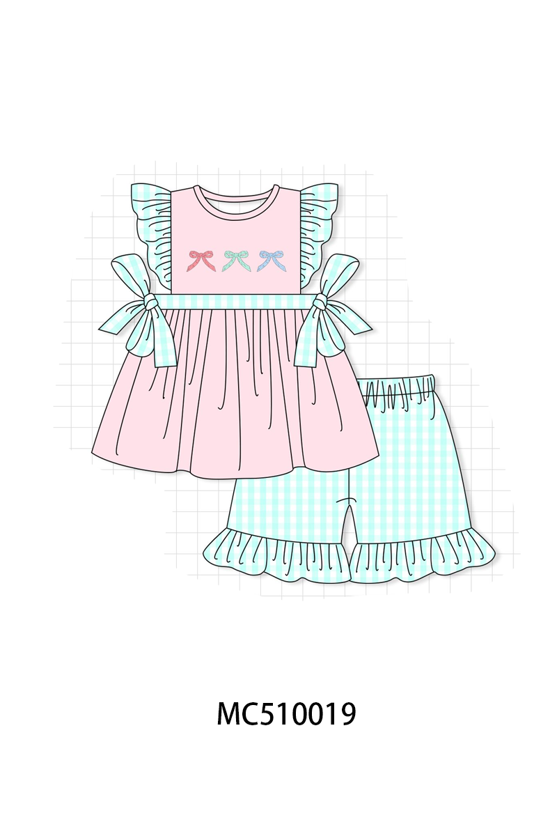 Pink bow embroidery ruffle collection
