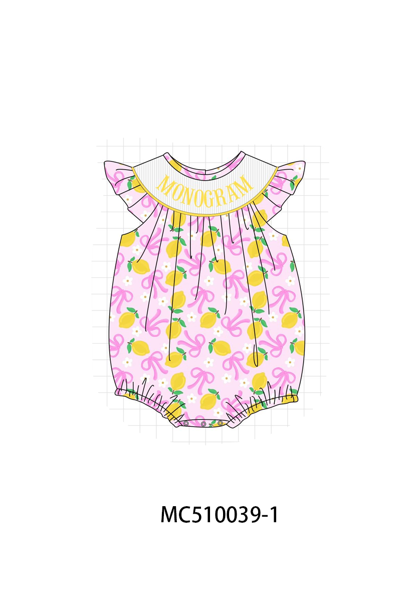 Purple bow lemon monogram smocked collection