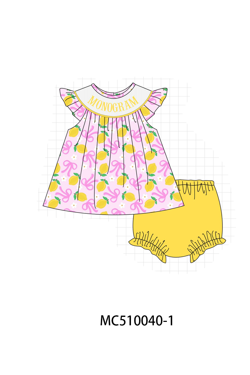 Purple bow lemon monogram smocked collection
