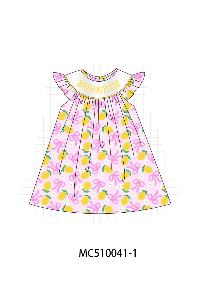 Purple bow lemon monogram smocked collection