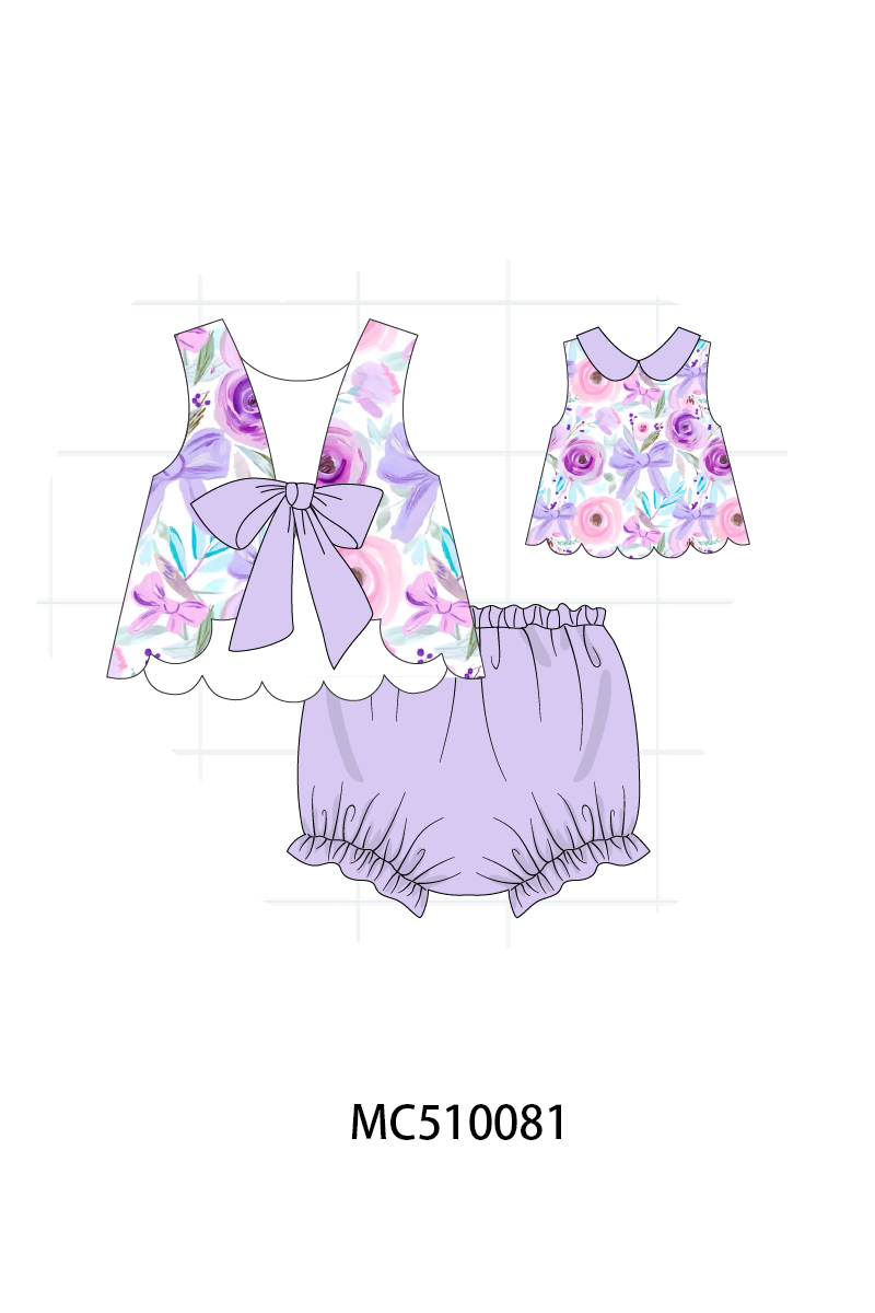 Purple floral print ruffle collection