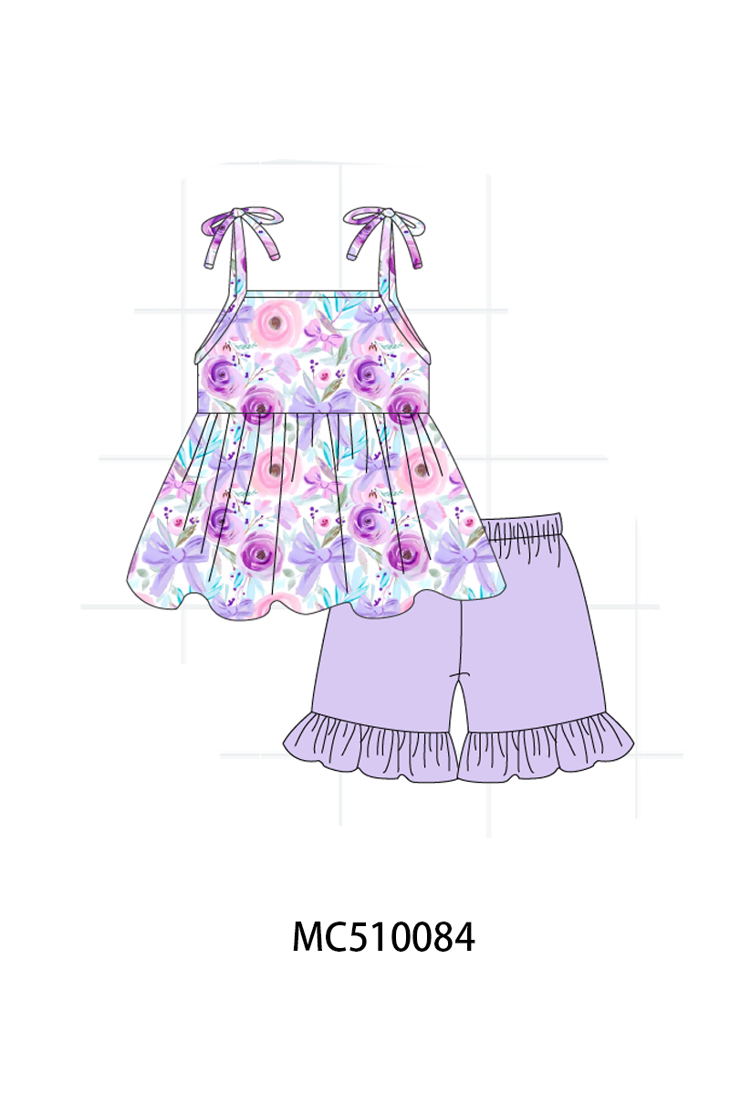 Purple floral print ruffle collection