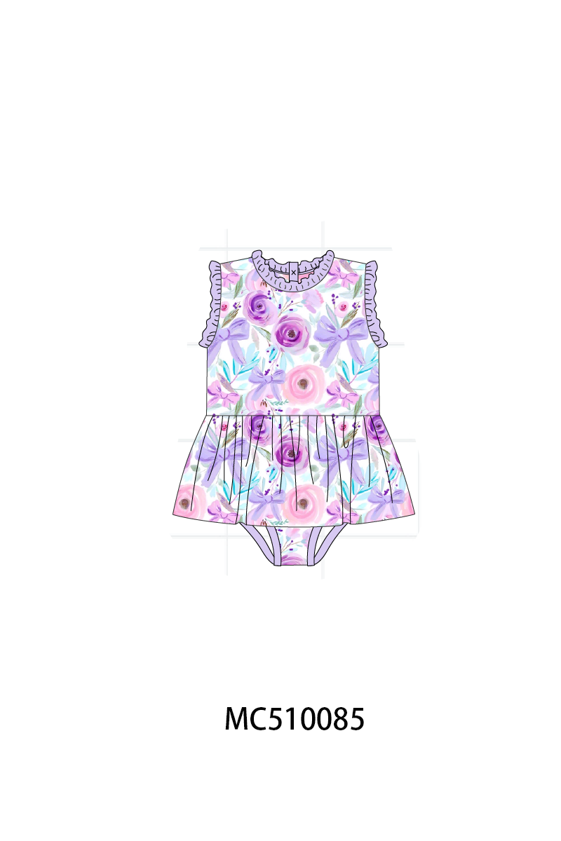 Purple floral print ruffle collection