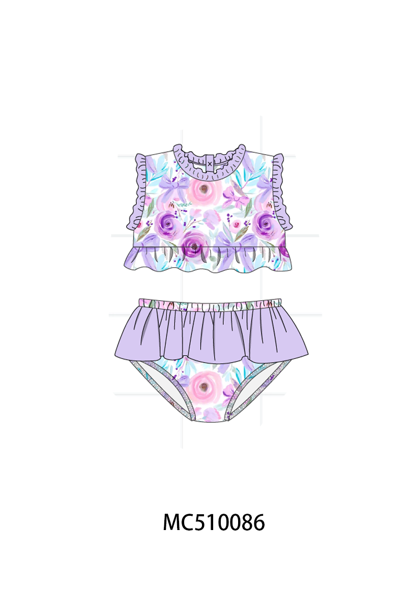 Purple floral print ruffle collection