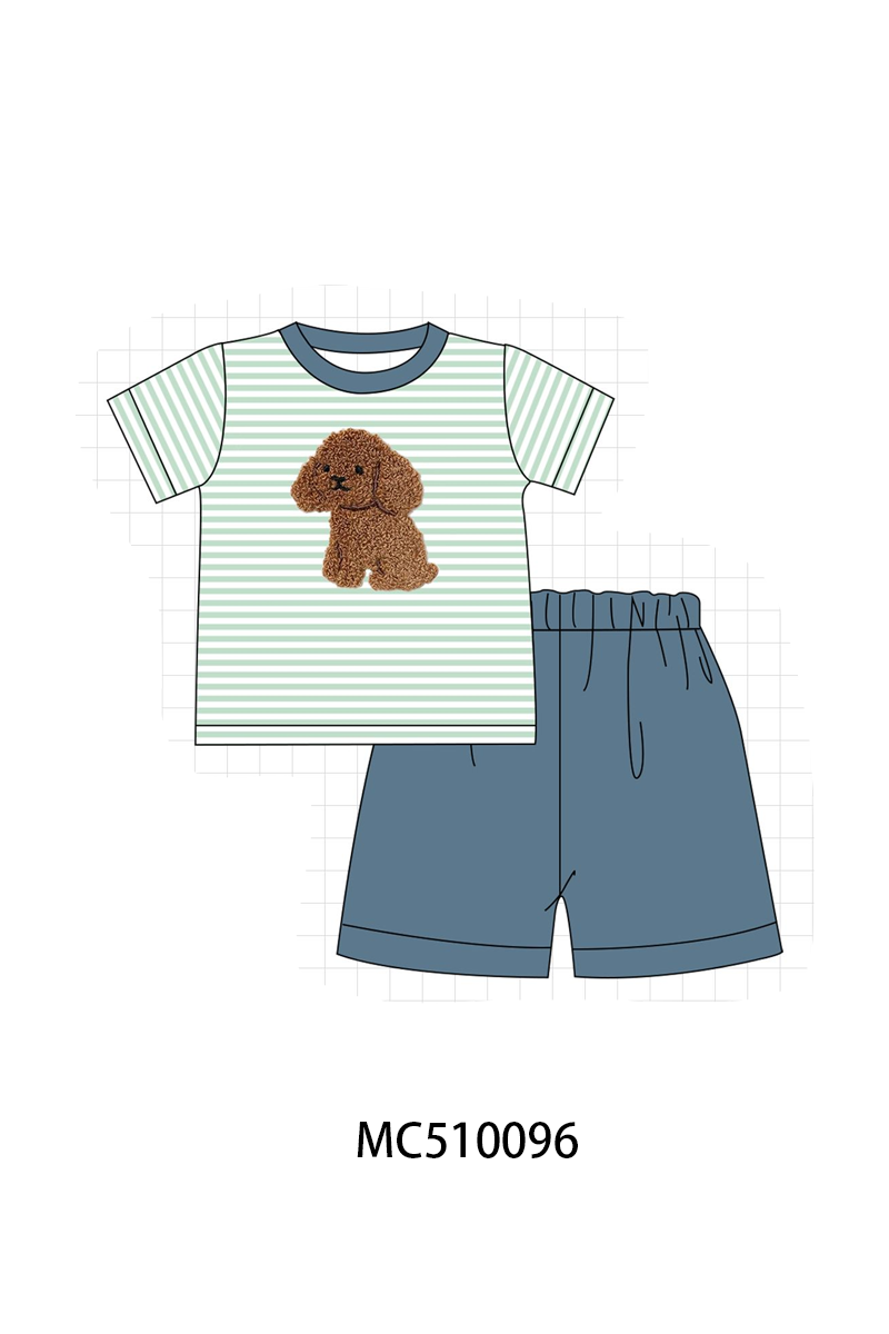 Green stripe puppy french knot collection