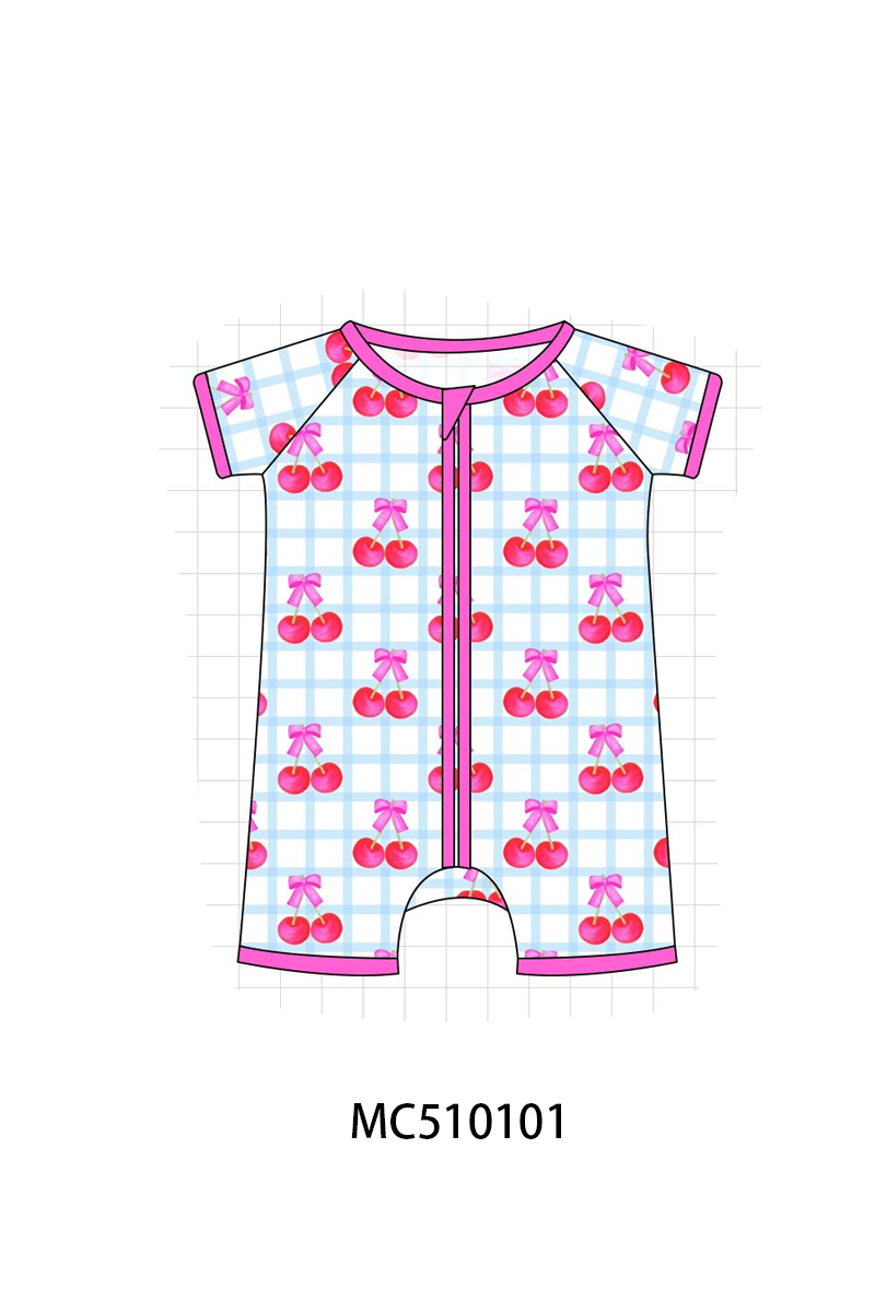 Pink cherry print plaid bamboo pajama collection