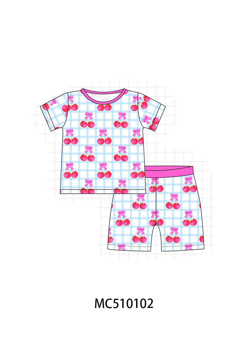 Pink cherry print plaid bamboo pajama collection
