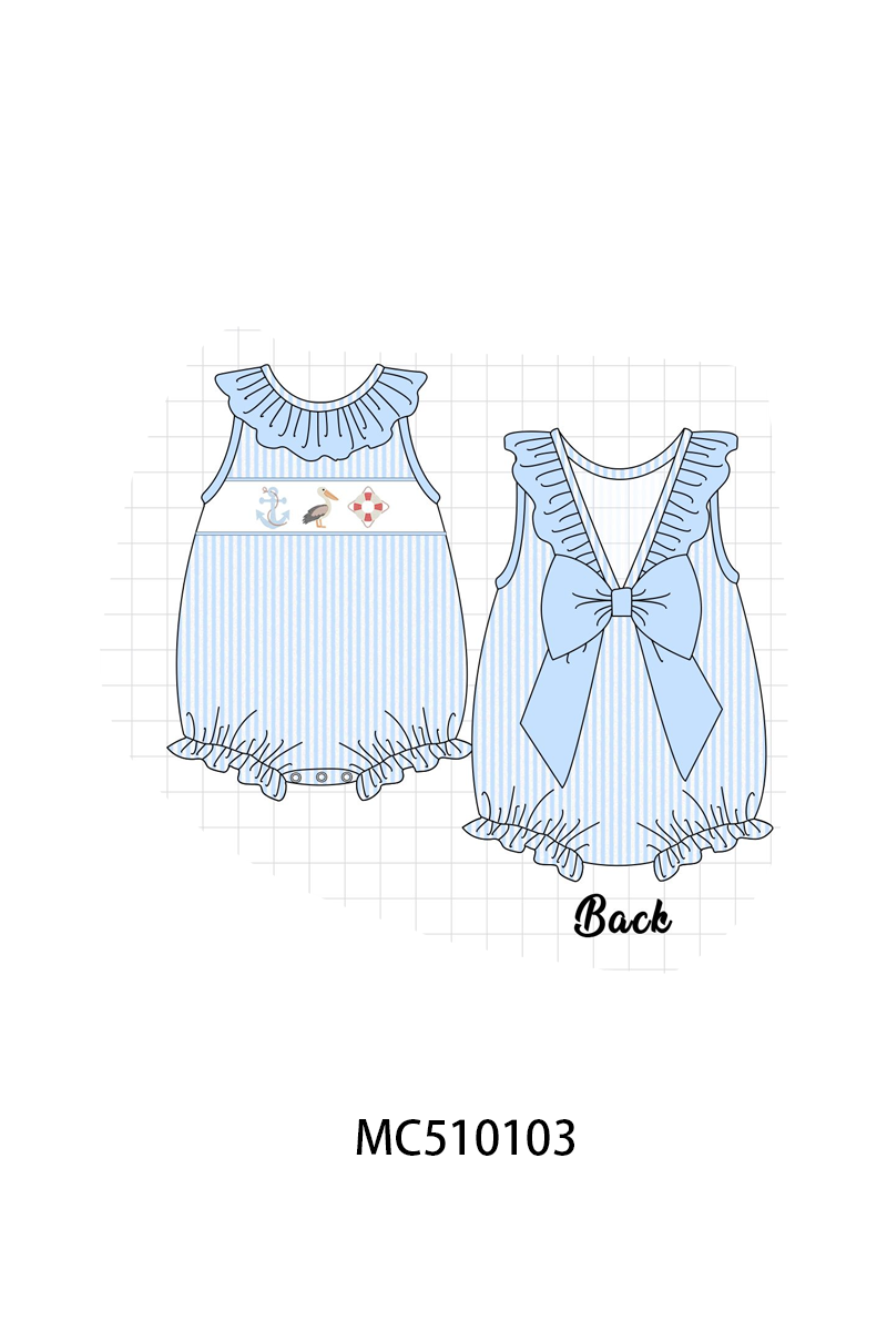 Blue nautical trio embroidery stripe collection