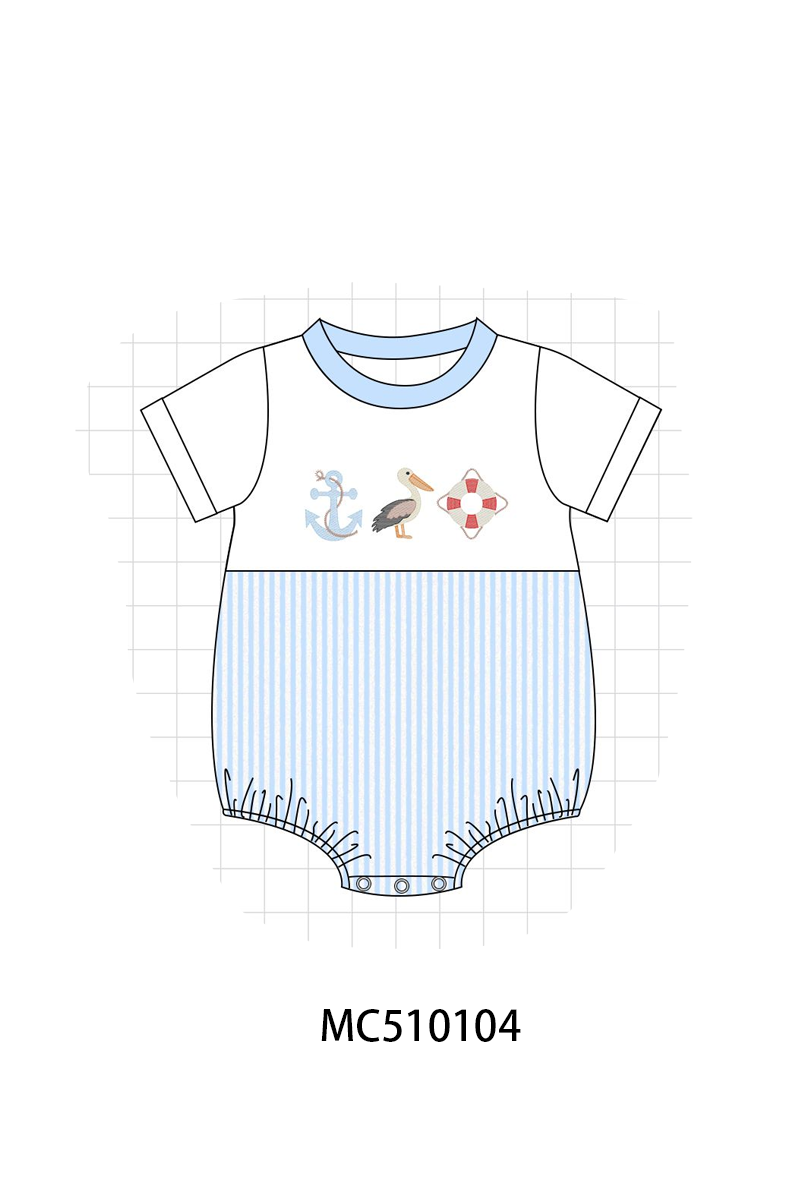 Blue nautical trio embroidery stripe collection