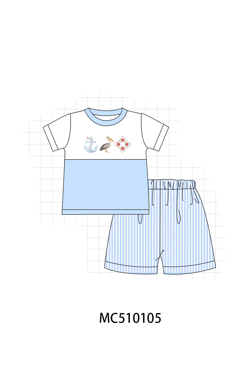 Blue nautical trio embroidery stripe collection