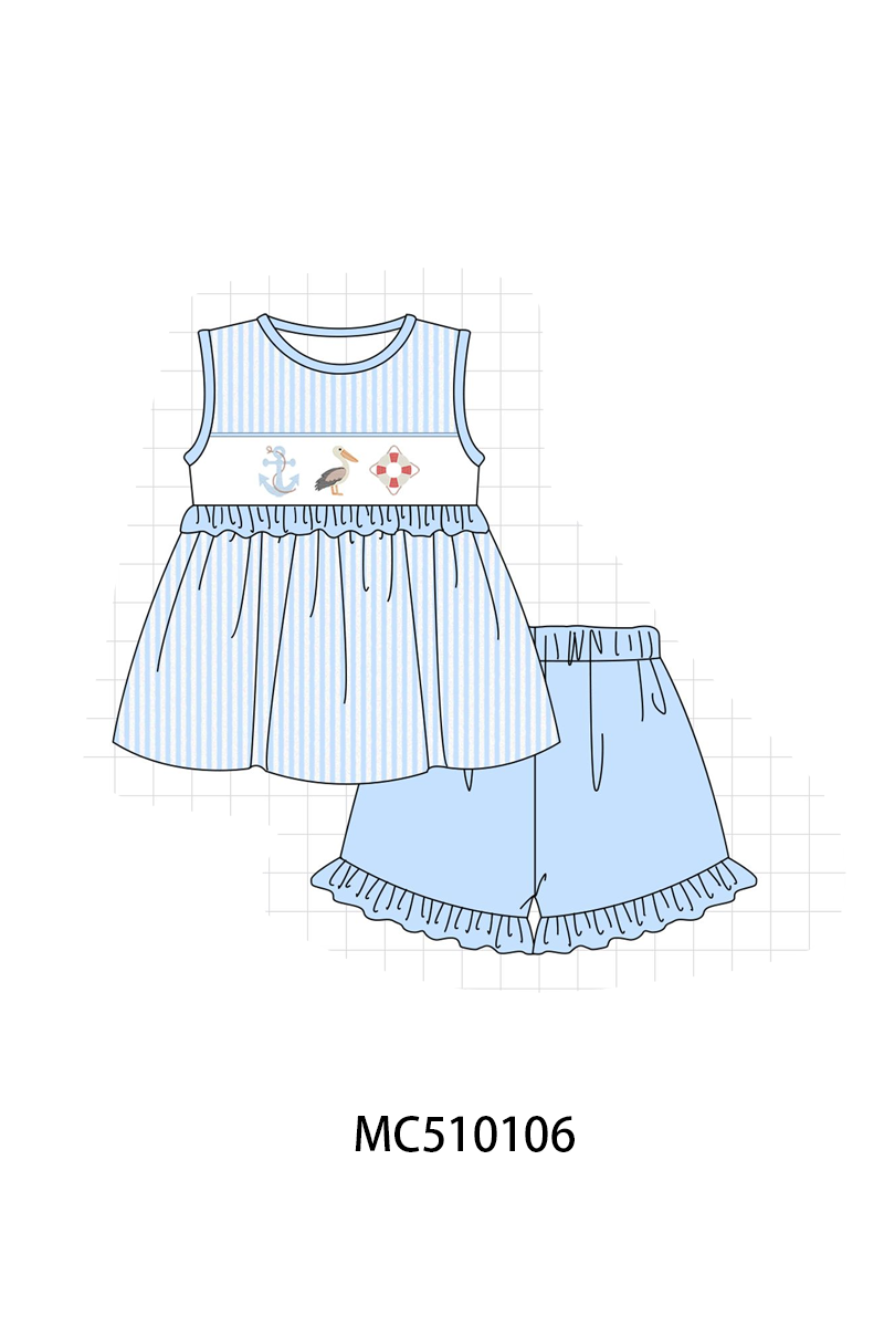 Blue nautical trio embroidery stripe collection