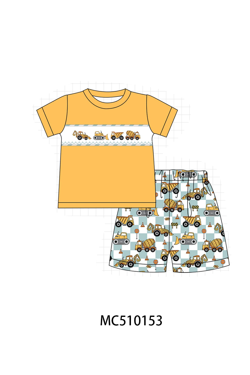 Construction vehicle embroidery checkered collection