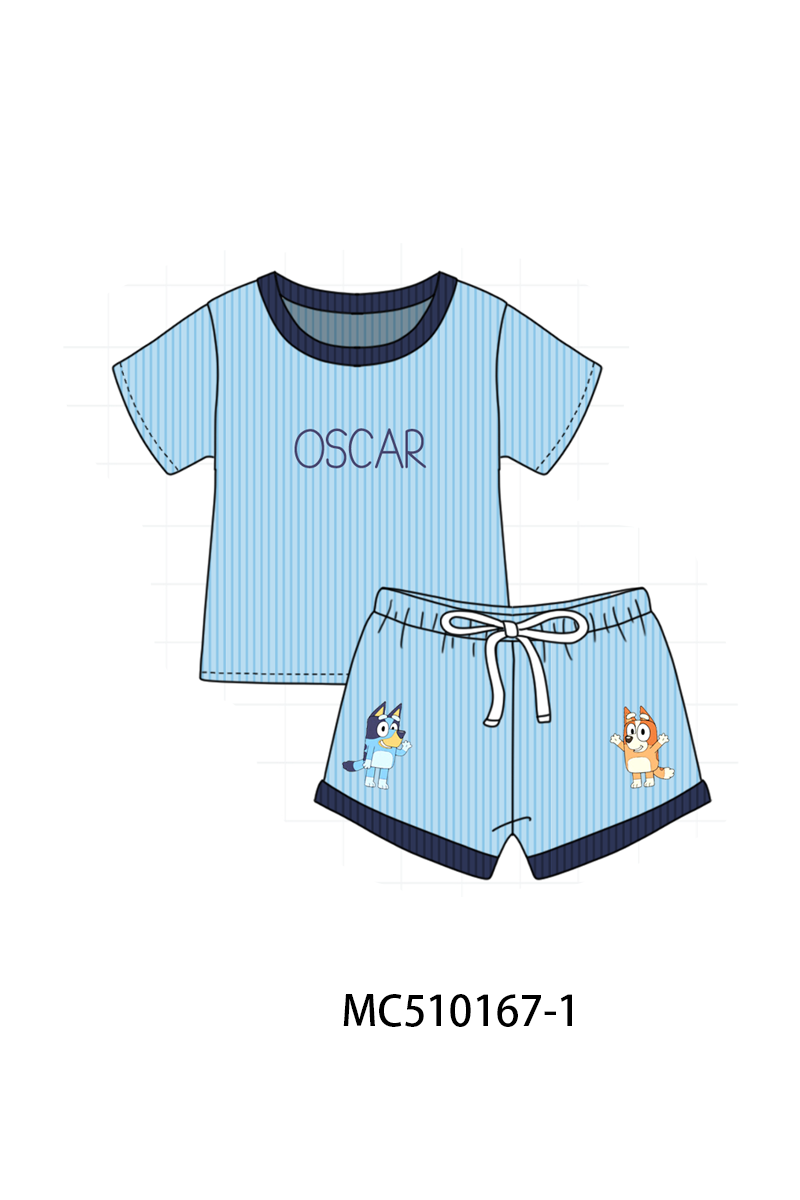 Pink&blue character monogram embroidery collection