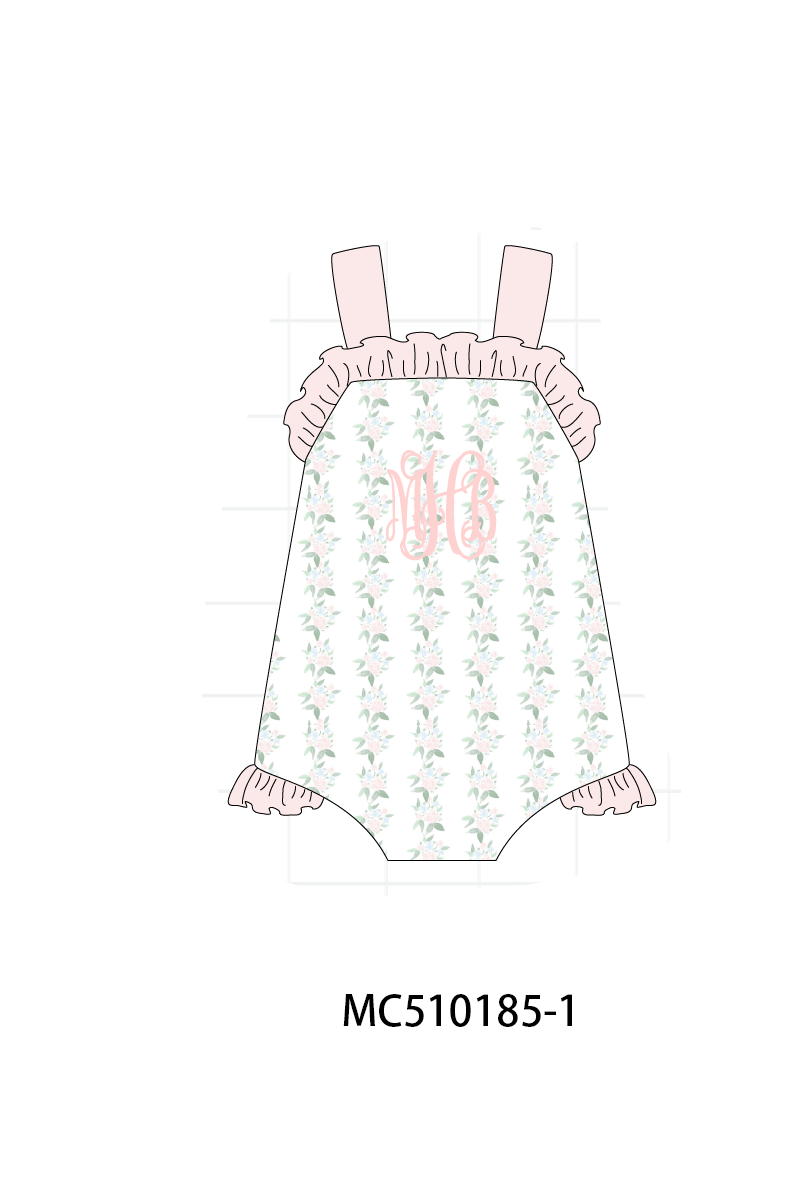 Pink monogram embroidery floral ruffle collection