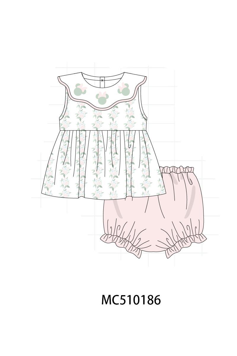 Pink character applique floral ruffle collection
