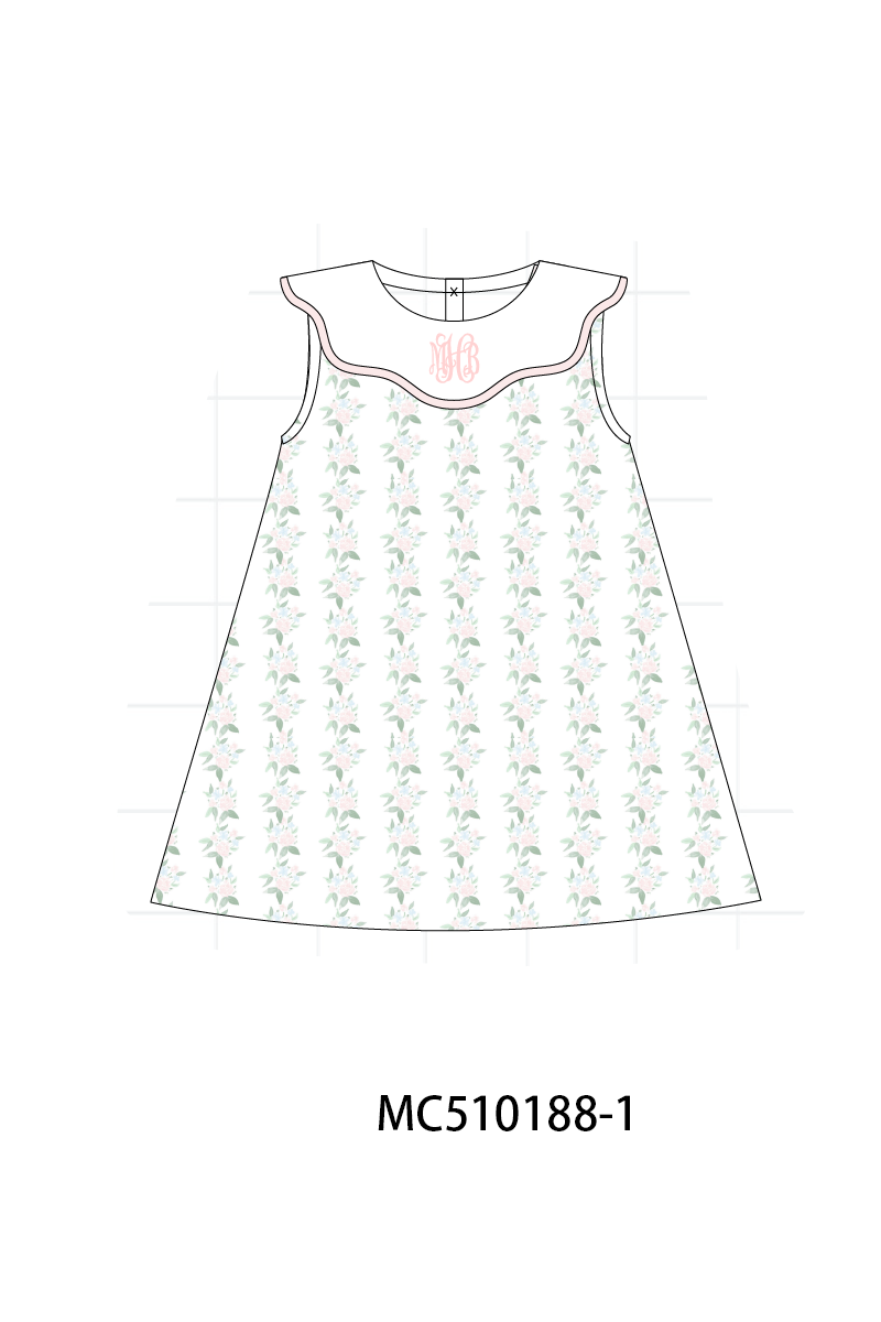 Pink monogram embroidery floral ruffle collection