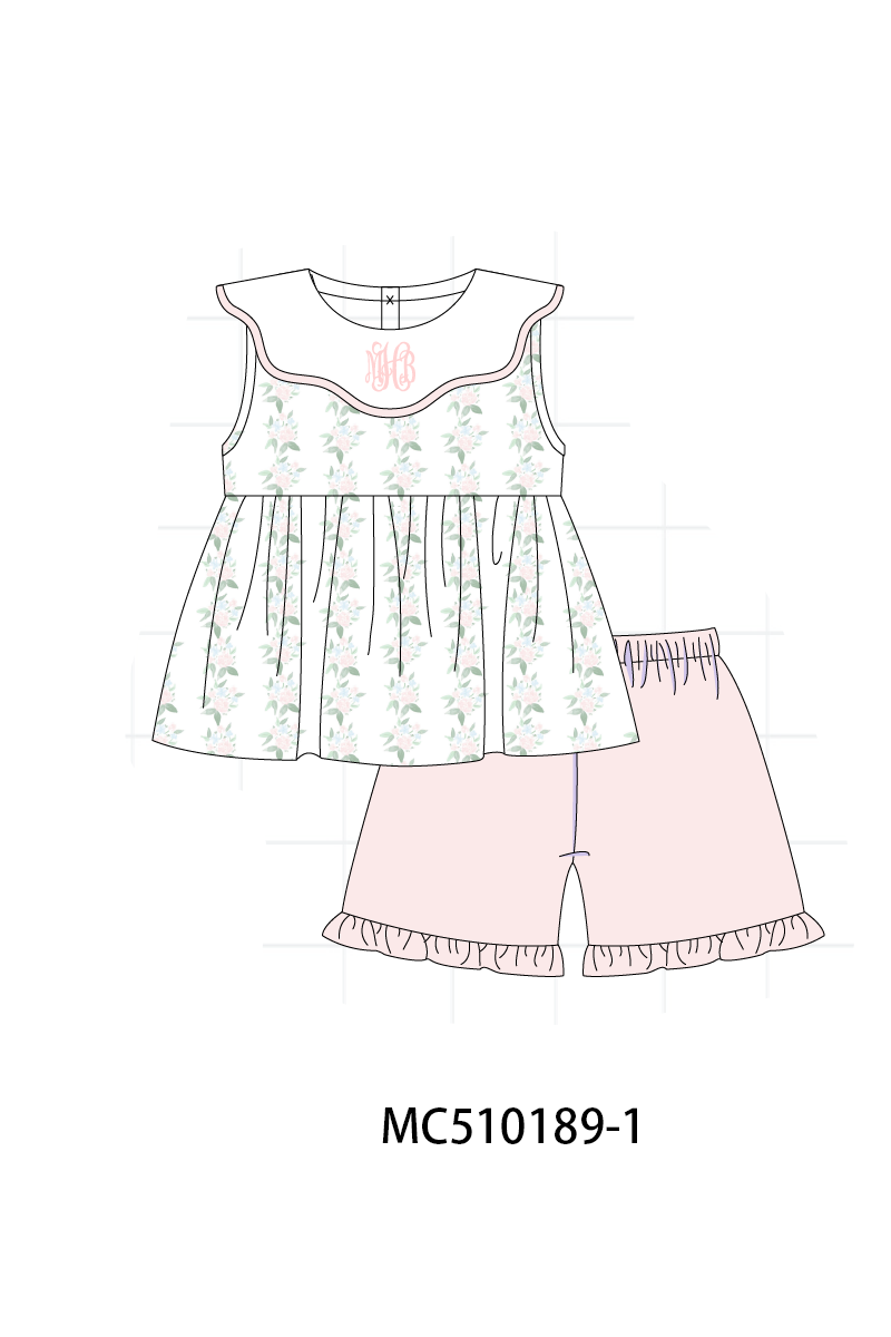 Pink monogram embroidery floral ruffle collection