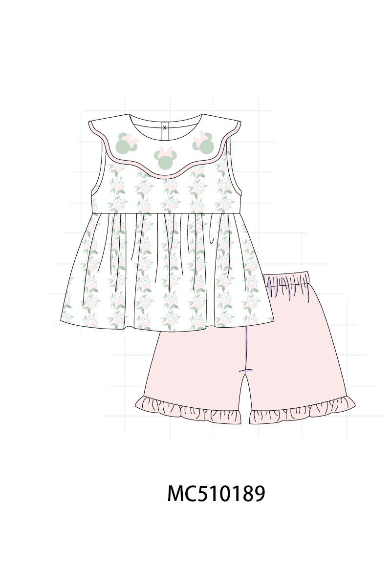 Pink character applique floral ruffle collection