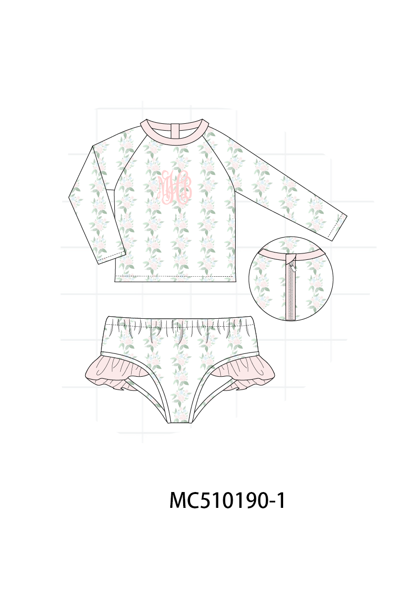 Pink monogram embroidery floral ruffle collection