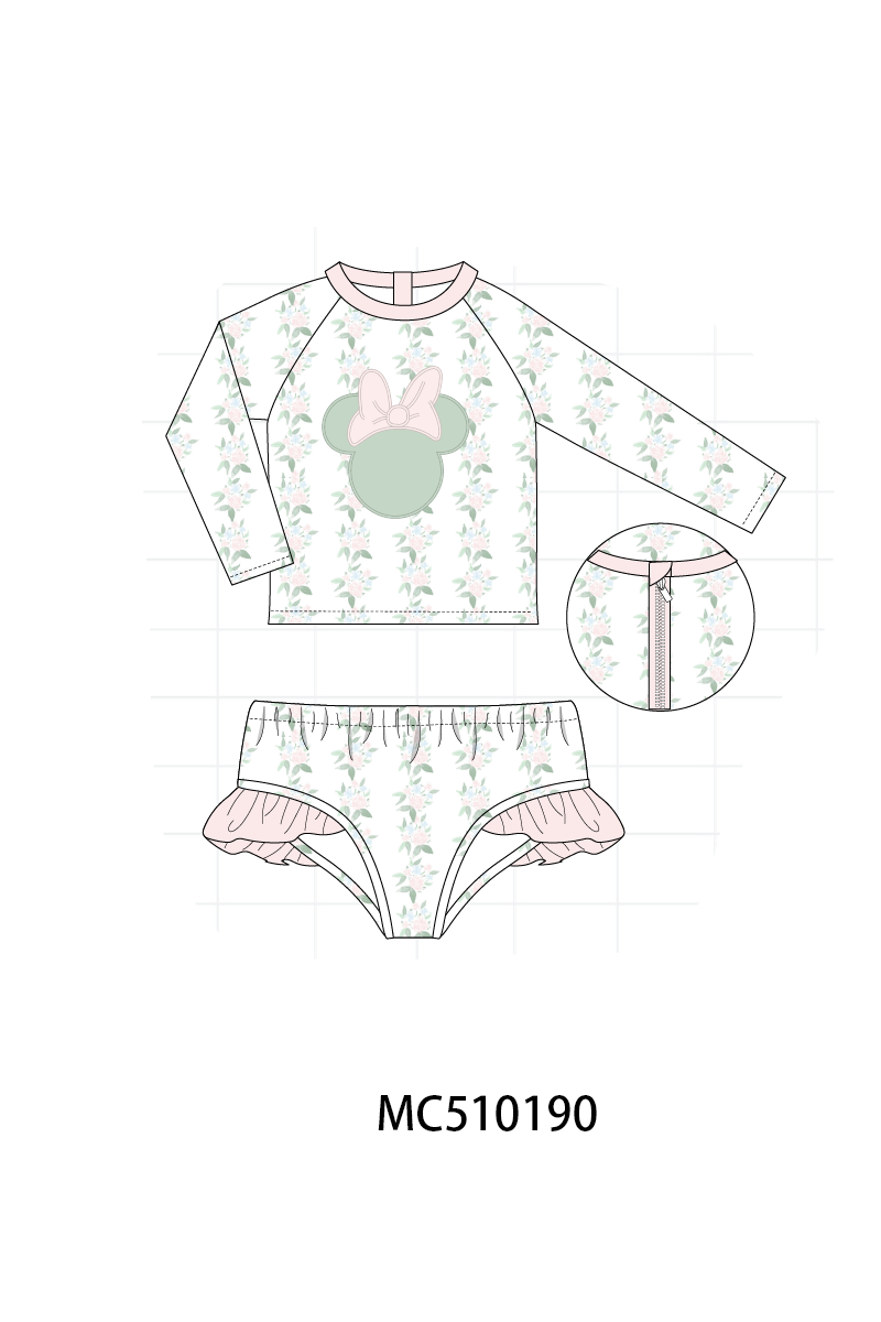 Pink character applique floral ruffle collection