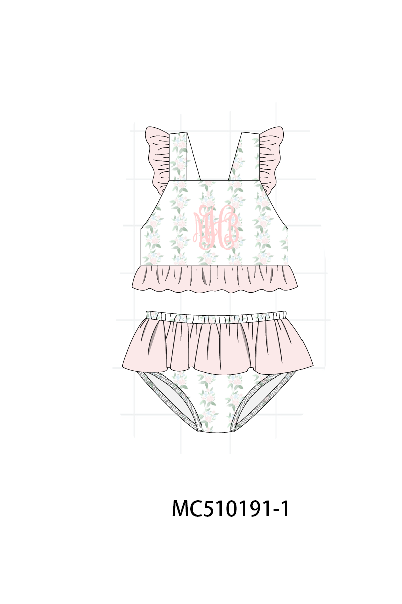 Pink monogram embroidery floral ruffle collection