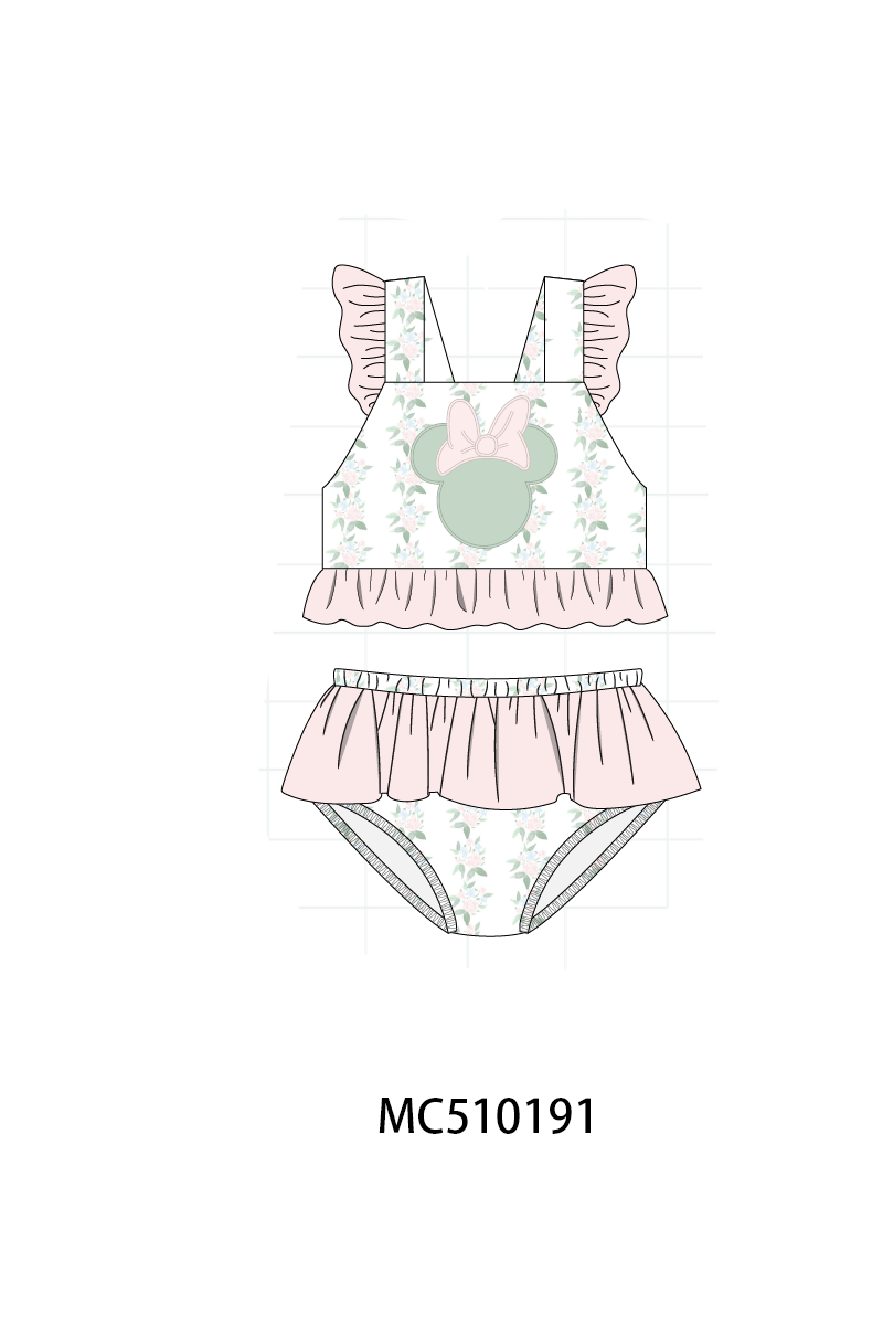Pink character applique floral ruffle collection