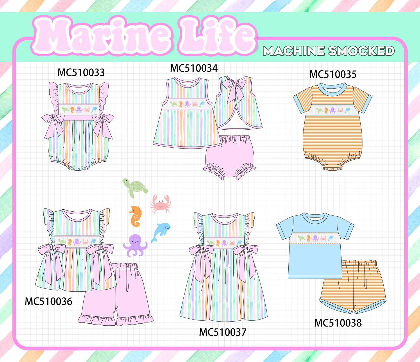 Purple marine smocked stripe collection