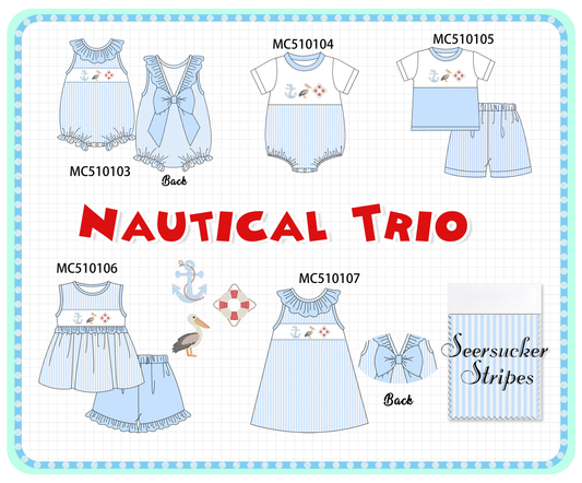 Blue nautical trio embroidery stripe collection