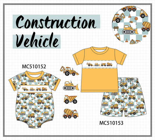 Construction vehicle embroidery checkered collection