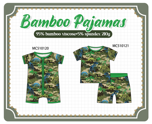 Green dinosaur print bamboo collection