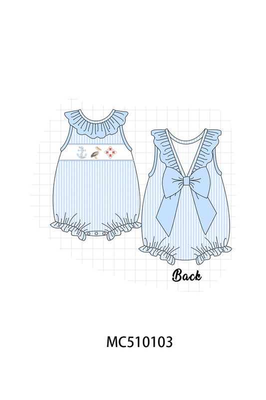 Blue nautical trio embroidery stripe collection