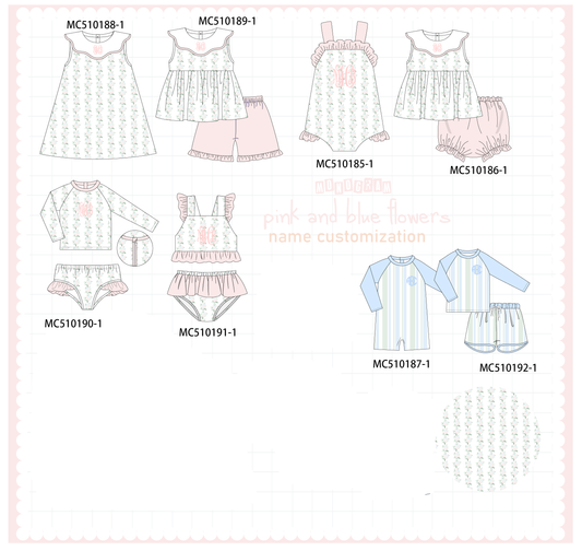 Pink monogram embroidery floral ruffle collection