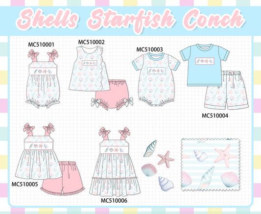 Pink shells starfish embroidery collection