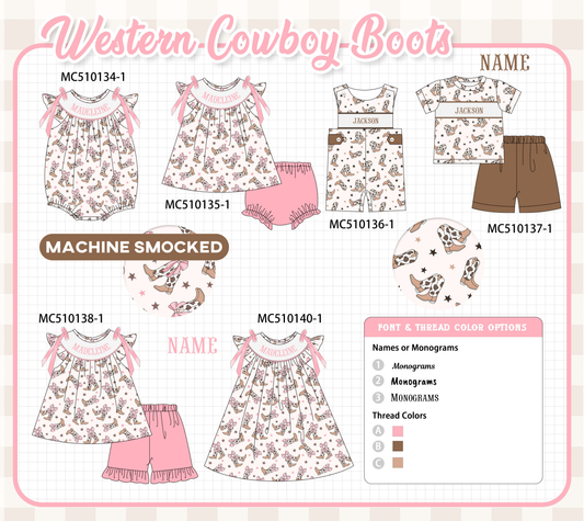 Western cowboy boots monogram smocked collection